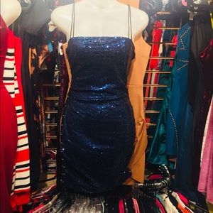 Blue Sequined Lace up Dress sz M